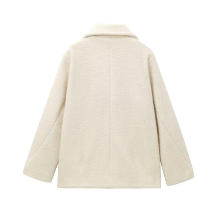 Women Wool Blend Coat Classic Loose Double Breasted Lapel Collar Thick Overcoat Jacket