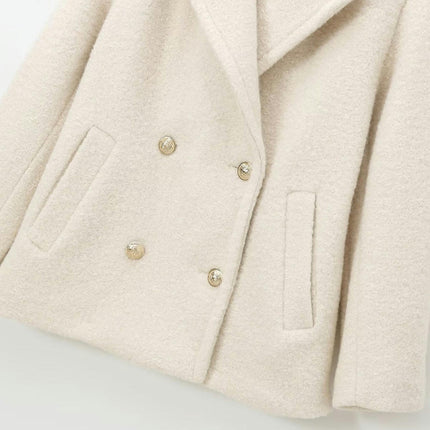 Women Wool Blend Coat Classic Loose Double Breasted Lapel Collar Thick Overcoat Jacket