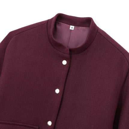 Womens Cropped Bomber Jackets Casual Button Down Long Sleeve Stand Collar Coats