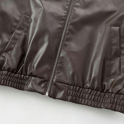 Women's Faux Leather Bomber Jacket Zip Up Winter Coat Outerwear