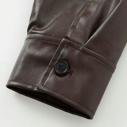 Women's Faux Leather Bomber Jacket Zip Up Winter Coat Outerwear
