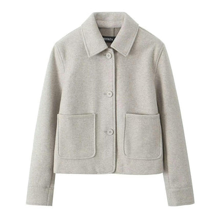 Womens Casual Wool Blend Shackets Jacket Button Down Lapel Cropped Coat
