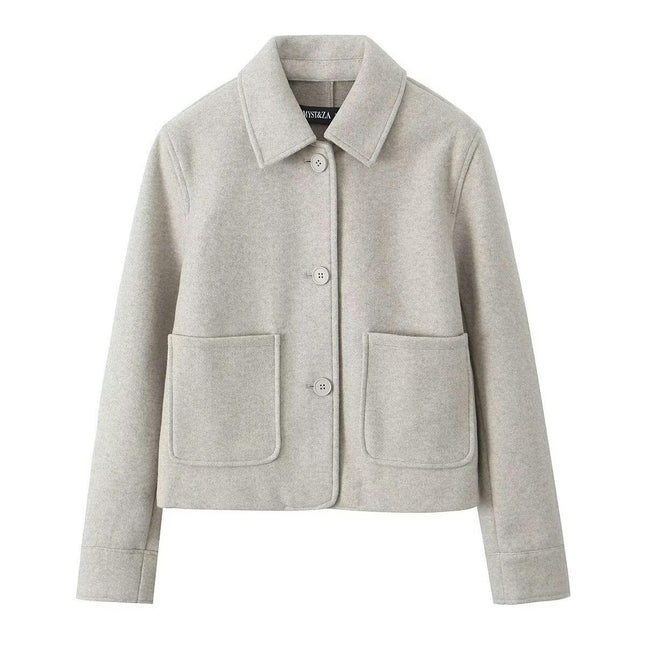Womens Casual Wool Blend Shackets Jacket Button Down Lapel Cropped Coat