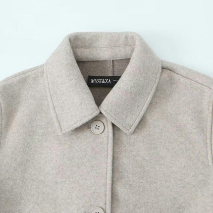 Womens Casual Wool Blend Shackets Jacket Button Down Lapel Cropped Coat