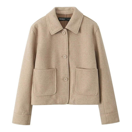 Womens Casual Wool Blend Shackets Jacket Button Down Lapel Cropped Coat