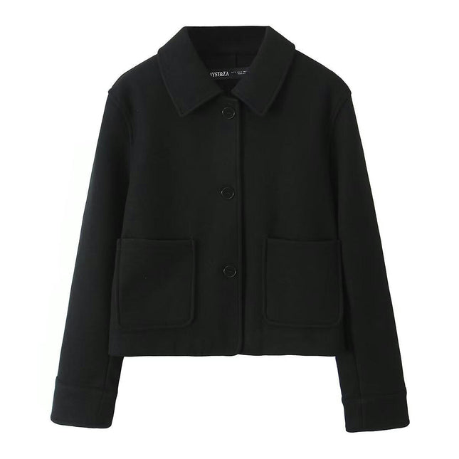 Womens Casual Wool Blend Shackets Jacket Button Down Lapel Cropped Coat