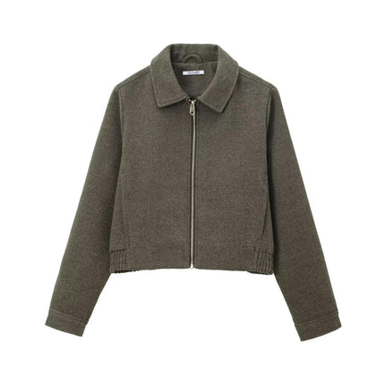 Womens Cropped Bomber Jacket Long Sleeve Zip Up Lapel Casual Loose Fit Coats