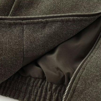 Womens Cropped Bomber Jacket Long Sleeve Zip Up Lapel Casual Loose Fit Coats