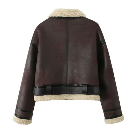 Women's Faux Shearing Moto Jacket Winter Thick Lined Coat Faux Leather Jacket