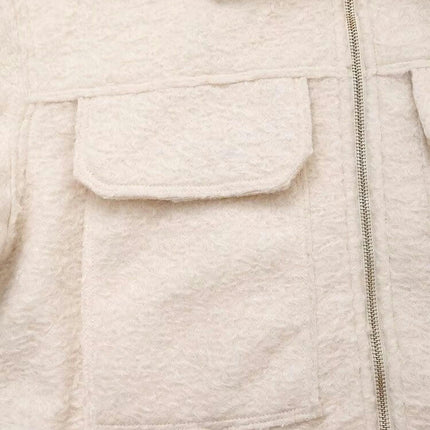 Womens Cropped Coats Fall Winter Wool Blend Coat Casual Long Sleeve Zip Up Jacket Outerwear