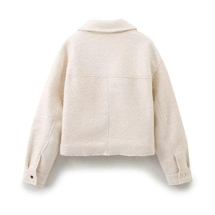 Womens Cropped Coats Fall Winter Wool Blend Coat Casual Long Sleeve Zip Up Jacket Outerwear