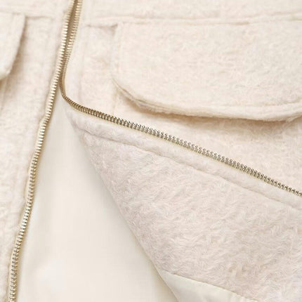Womens Cropped Coats Fall Winter Wool Blend Coat Casual Long Sleeve Zip Up Jacket Outerwear