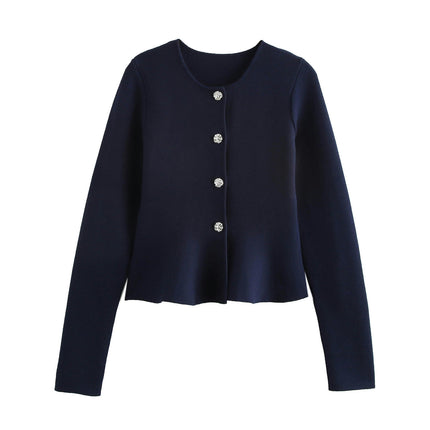Women's Casual Button Front Long Sleeve Crewneck Cardigan Sweater