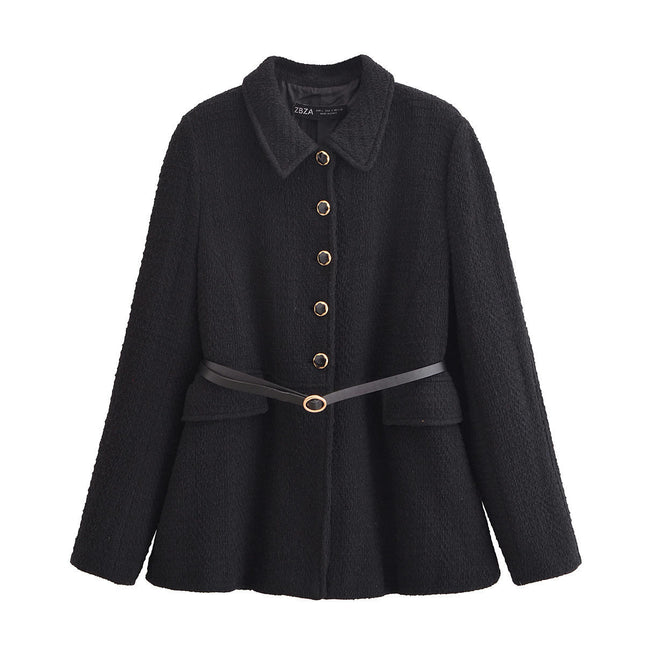 Women Winter Mid-Long Coat Single Breasted Lapel Jacket Outwear with Belt