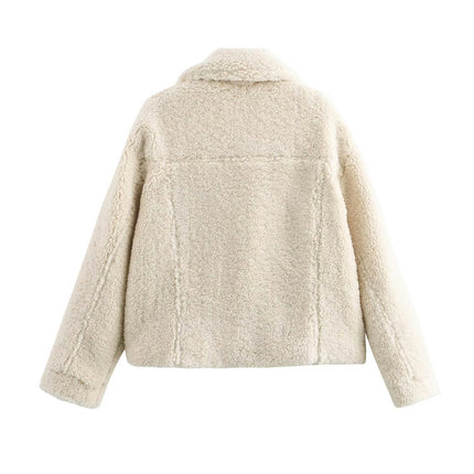 Women's Winter Faux Fur Coats Long Sleeve Button Down Lapel Fleece Sherpa Jacket Outerwear