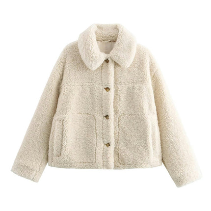 Women's Winter Faux Fur Coats Long Sleeve Button Down Lapel Fleece Sherpa Jacket Outerwear