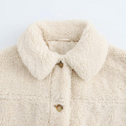 Women's Winter Faux Fur Coats Long Sleeve Button Down Lapel Fleece Sherpa Jacket Outerwear