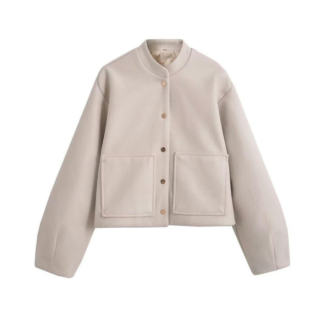 Womens Bomber Jacket Button Down Long Sleeve Baseball Varsity Cropped Jacket with Pockets