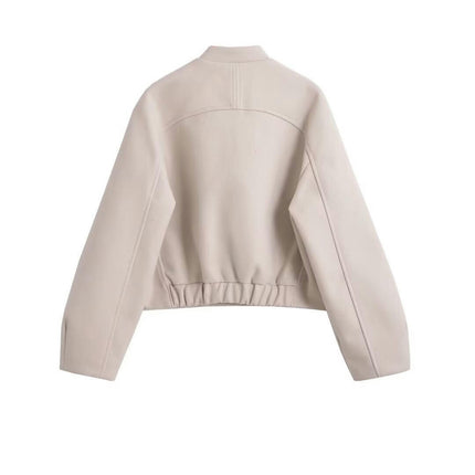 Womens Bomber Jacket Button Down Long Sleeve Baseball Varsity Cropped Jacket with Pockets