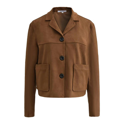 Women's Faux Suede Jacket Long Sleeve Lapel Button Down Casual Coat