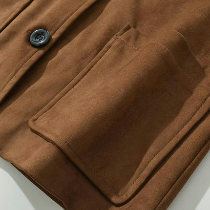 Women's Faux Suede Jacket Long Sleeve Lapel Button Down Casual Coat