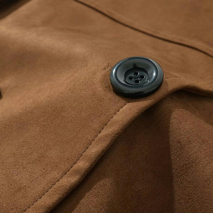 Women's Faux Suede Jacket Long Sleeve Lapel Button Down Casual Coat