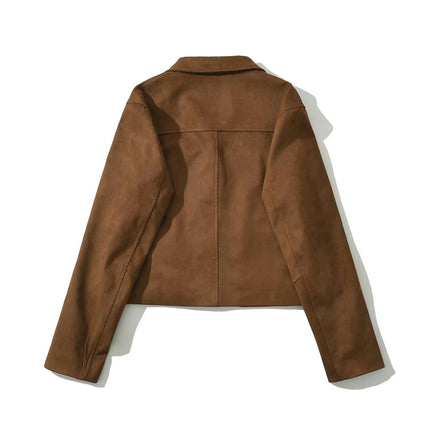Women's Faux Suede Jacket Long Sleeve Lapel Button Down Casual Coat