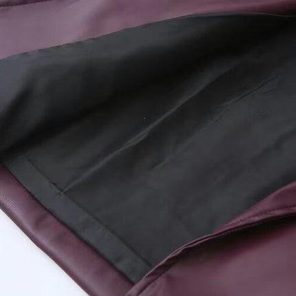 Women's Faux Leather Crop Jacket Button Down Pocket Cropped Motorcycle Jacket