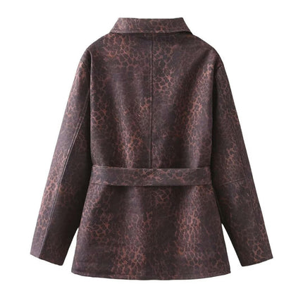 Women's Lapel Collar Single Breasted Jacket Outwear Elegant Work Winter Coats with Belt