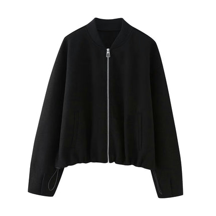 Womens Cropped Jacket Long Sleeve Zip Up Bomber Coats with Pockets