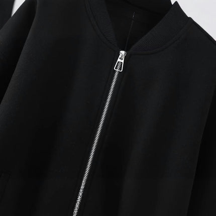 Womens Cropped Jacket Long Sleeve Zip Up Bomber Coats with Pockets