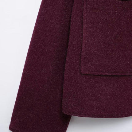 Women's Wool Blend Coats Lapel Cropped Jacket Zip Up Casual Jacket with Pockets