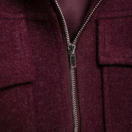 Women's Wool Blend Coats Lapel Cropped Jacket Zip Up Casual Jacket with Pockets
