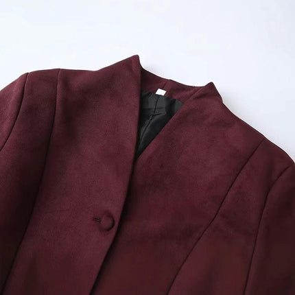 Women's Faux Suede Long Sleeve Jacket Stand Collar Button Down Coats