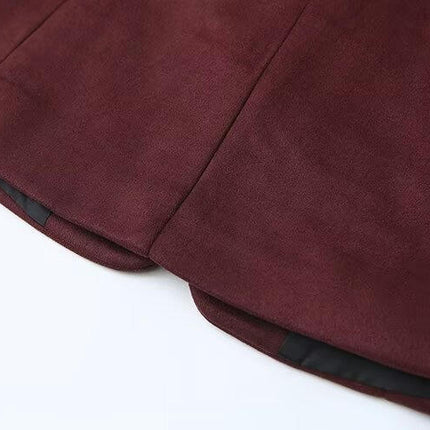 Women's Faux Suede Long Sleeve Jacket Stand Collar Button Down Coats