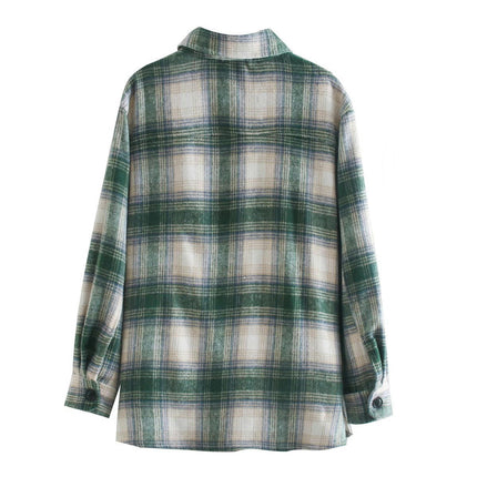 Women's Fashion Flannel Plaid Jackets Long Sleeve Button Down Shirt Coat
