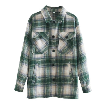 Women's Fashion Flannel Plaid Jackets Long Sleeve Button Down Shirt Coat