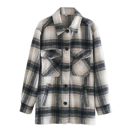 Women's Fashion Flannel Plaid Jackets Long Sleeve Button Down Shirt Coat