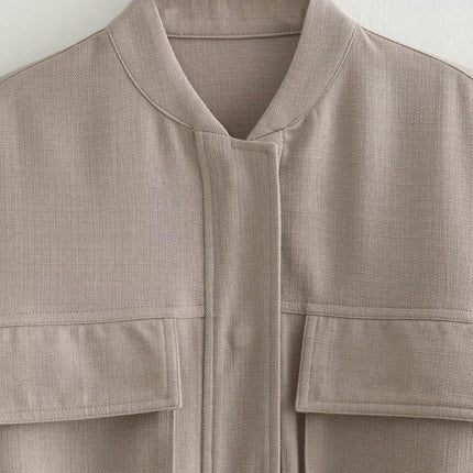 Women's Cropped Bomber Jacket Long Sleeve Casual Button Down Baseball Jacket with Pockets