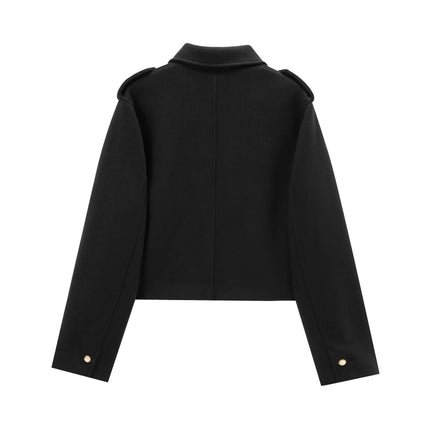 Womens Cropped Coats Lapel Collar Button Down Jackets Short Coats