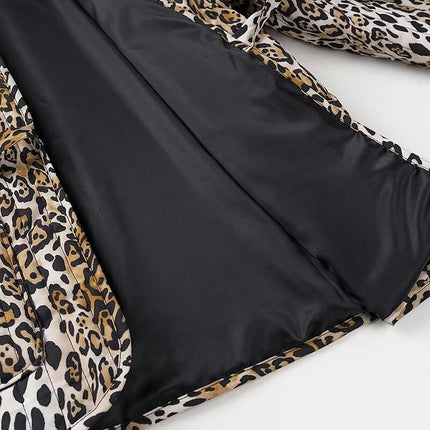 Women's Warm Quilted Jackets Print Tie Front Long Sleeve Padded Warm Outerwear