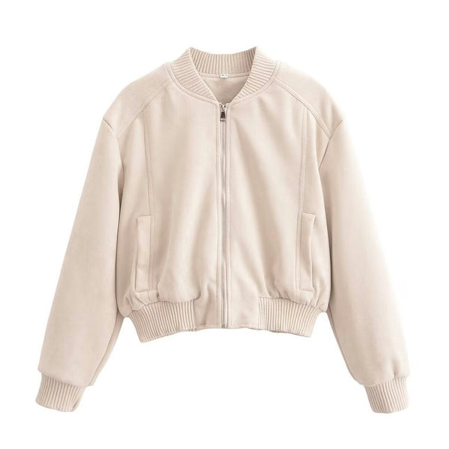 Women's Fashion Faux Suede Jacket Zip Up Casual Bomber Cropped Coats