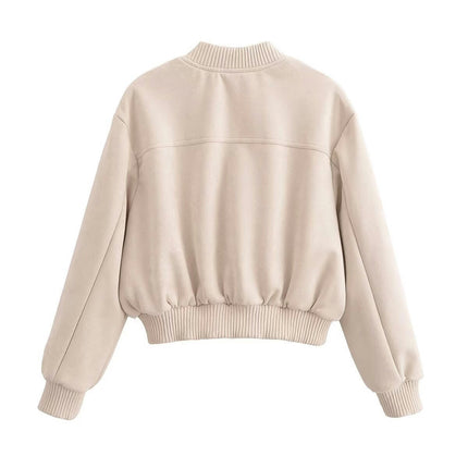 Women's Fashion Faux Suede Jacket Zip Up Casual Bomber Cropped Coats