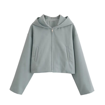 Womens Cropped Jackets Long Sleeve Zip Up Hoodie Casual Coats