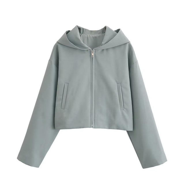 Womens Cropped Jackets Long Sleeve Zip Up Hoodie Casual Coats