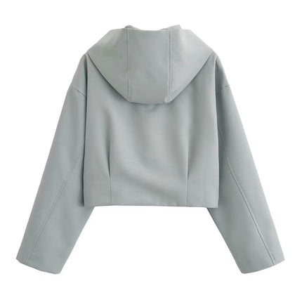 Womens Cropped Jackets Long Sleeve Zip Up Hoodie Casual Coats