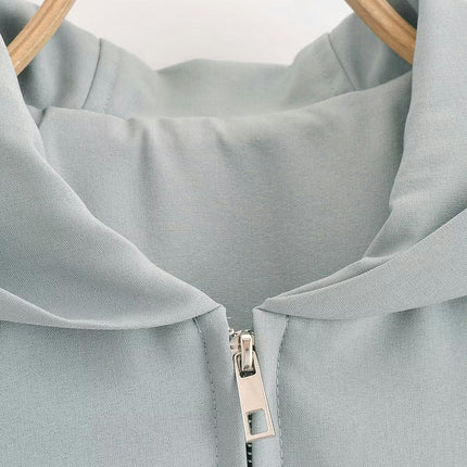 Womens Cropped Jackets Long Sleeve Zip Up Hoodie Casual Coats