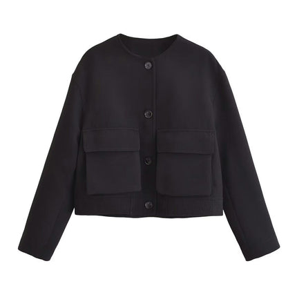 Women's Cropped Bomber Jacket Casual Button Down Jacket with Pockets