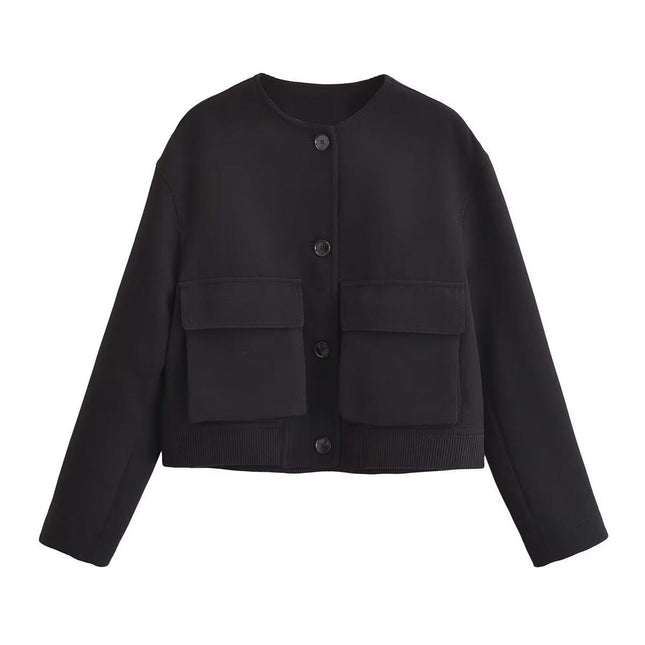 Women's Cropped Bomber Jacket Casual Button Down Jacket with Pockets