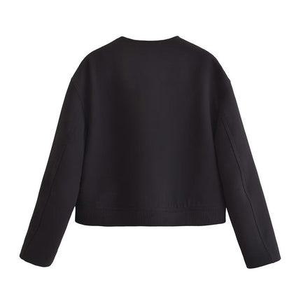 Women's Cropped Bomber Jacket Casual Button Down Jacket with Pockets